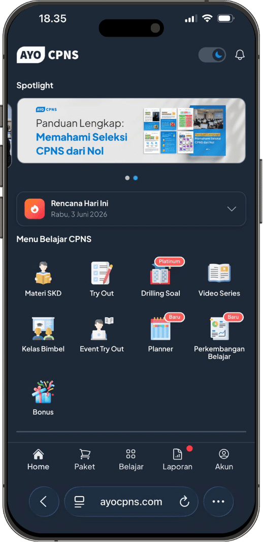 Tampilan aplikasi AYOCPNS mode dark
